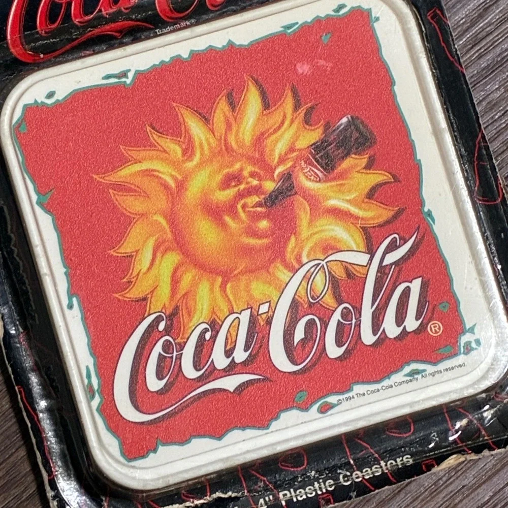 Vintage Coca-Cola Coasters Red New Vintage 1994 Sun Graphic Plastic Set of 4